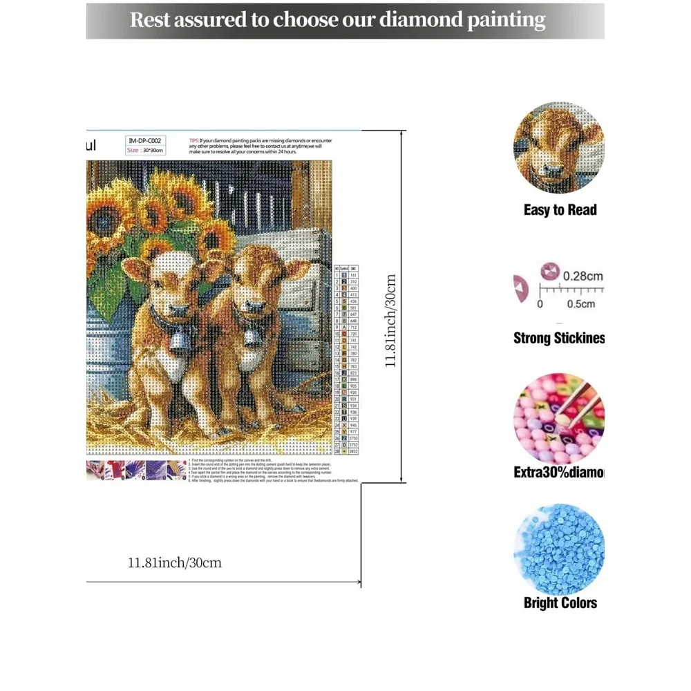 Diamond Painting Kit Calves Sunflowers DIY Craft‎ Project 30x30cm New
